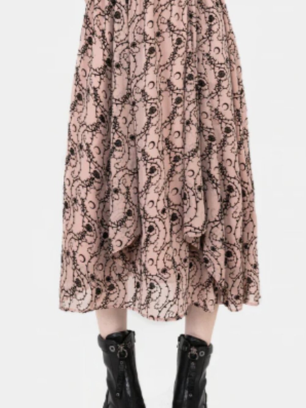 Disturbia Pink Paisley Midi Skirt with Black Print - Picture 2 of 2